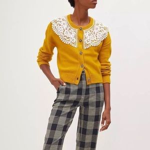 Maeve by Anthropologie Lace Collar Mustard Yellow Cardigan Size M